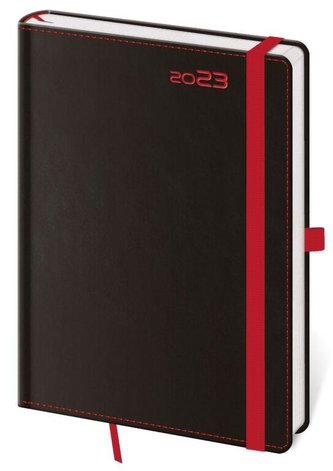 Diář 2023 Black Red/týdenní A5 s poutkem na propisku
