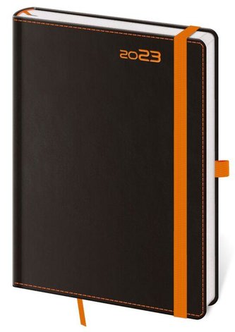 Diář 2023 Black Orange/týdenní A5 s poutkem na propisku