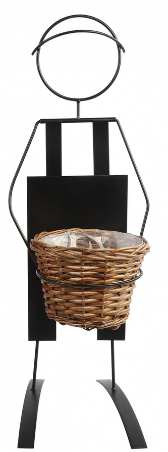 Kovový stojan na květiny Wenda kluk s proutěným košem, 76x29x28 cm