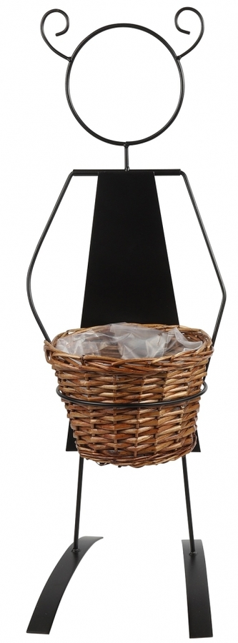 Kovový stojan na květiny Wenda holka s proutěným košem, 76x29x28 cm