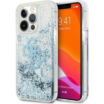 Guess Liquid Glitter kryt iPhone 13 Pro Max modrý