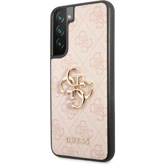 Guess PU 4G Metal Logo kryt Samsung Galaxy S22+ růžový