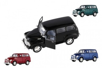 Auto Kinsmart Chevrolet 1950 Suburban Carryall kov/plast 13cm 4 barvy na zpětné natažení 12ks v boxu