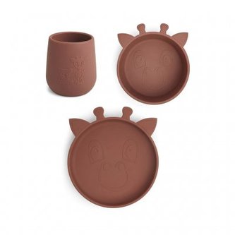 NUUROO Judi Silikonový Jídelní set Giraf Mahogany