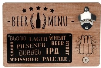 Otvírák lahví na zeď Beer menu 30x20x4 cm