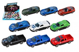 Auto mini sportovní kov/plast 7cm na volný chod mix druhů 24ks v boxu