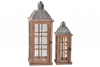 Dřevěná lucerna Abby, sada 2 ks, tmavě hnědá