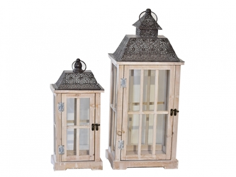 Dřevěná lucerna Alex, sada 2 ks, přírodní s patinou