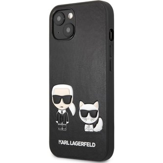 Karl Lagerfeld and Choupette PU Leather Cover iPhone 13 černý