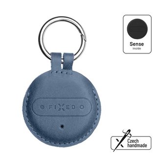 Lokátor FIXED Smart tracker Sense s modrým koženým pouzdrem a karabinou