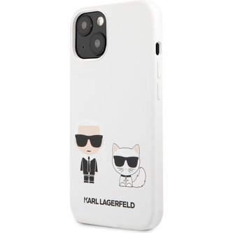 Karl Lagerfeld and Choupette Liquid Silicone Cover iPhone 13 bílý