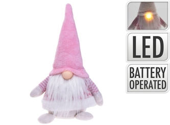 Skřítek s LED světýlkem 41 cm, růžový