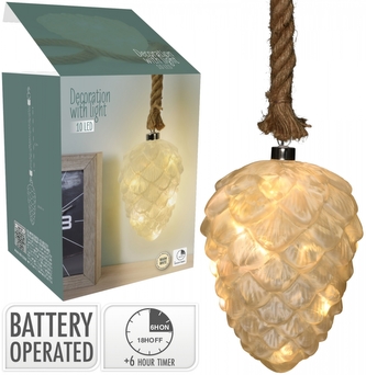 LED skleněná dekorace - šiška 16,5x12 cm bílá