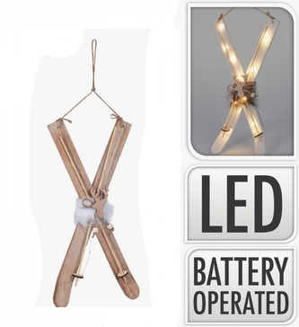 Dekorace lyže na zavěšení s LED osvětlením 42x15,5x4,5 cm, přírodní