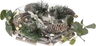 Adventní věnec z dřívek, zdobený bílý 22x8 cm