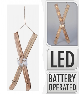 Dekorace lyže na zavěšení s LED osvětlením 63x27x4,5 cm, přírodní
