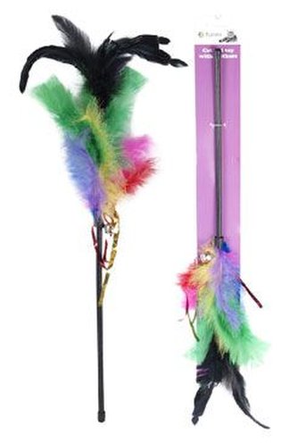 Hračka kočka Udice kohoutí pírko 50cm