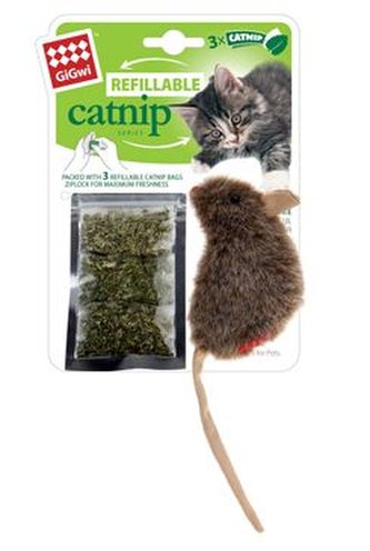 Hračka kočka GiGwiCatnip Myška se 3 sáč. vým. náplní