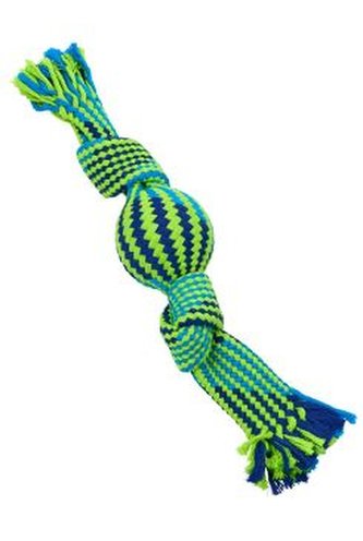 Hračka pes BUSTER Pískací lano s balonkem mod/zel 40cm