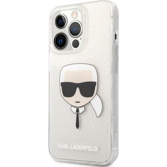 Karl Lagerfeld TPU Full Glitter Karl Head Cover iPhone 13 Pro Max stříbrný