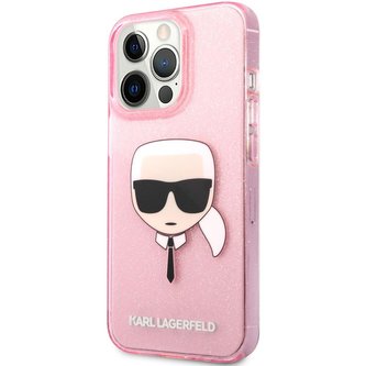 Karl Lagerfeld TPU Full Glitter Karl Head Cover iPhone 13 Pro Max růžový