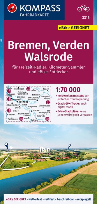 KOMPASS Fahrradkarte 3315 Bremen,Verden,Walsrode, 1:70000
