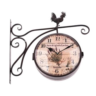 Oboustranné závěsné kovové hodiny - hnědé 42 cm