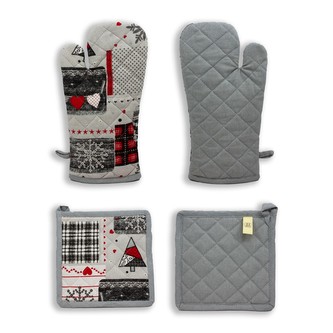 HOME ELEMENTS Chňapka s magnetem a podložka 18*32 + 20*20 cm, Zimní šedý