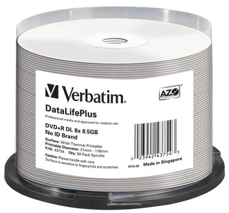 VERBATIM DVD+R DL DataLifePlus 8,5GB, 8x, thermal printable, spindle 50 ks