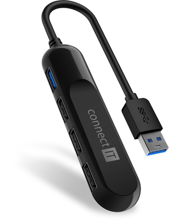 CONNECT IT USB-A hub USB 3.0, 4 porty, externí, ČERNÝ