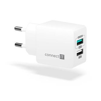 CONNECT IT Fast Charge nabíjecí adaptér 2×USB-A, 3,4A, bílý