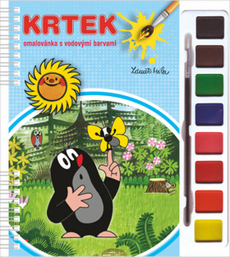 Krtek omalovánka s vodovými barvami a štětcem