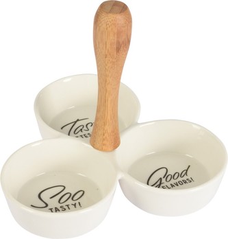 Servírovací misky s rukojetí porcelán / dřevo