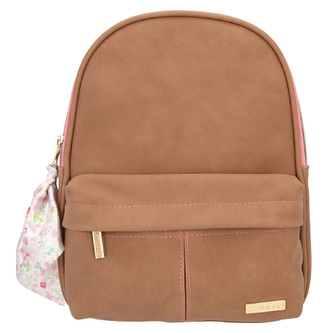 Batůžek Top Model, Hnědý PU semiš, růžová nit, s přívěskem