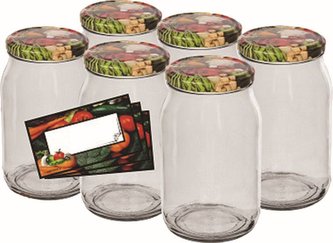 Sklenice zavařovací 900 ml 6 ks s víčkem 82 dekor + etikety