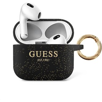 Guess Glitter Printed Logo silikonové pouzdro pro Airpods 3 černé