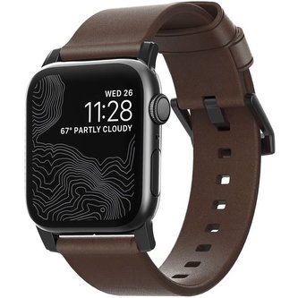 Nomad Modern kožený řemínek Apple Watch 45/44/42mm  hnědý/černé přezky