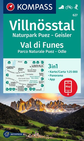 KOMPASS Wanderkarte 627 Villnösstal, Val di Funes, 1:25000