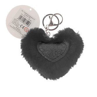 Brelok pompon serce brokat czarny