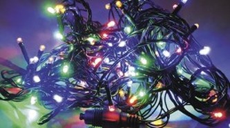 VENKOVNÍ SVĚTELNÝ LED ŘETĚZ MULTICOLOR na baterie s časovačem 5m, 100LED, 32018