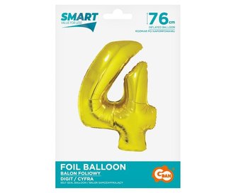 Balon foliowy cyfra 4 złota Smart 76cm