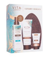 Vita Liberata Luxury Heroes samoopalovací mléko Fabulous Gradual Tanning Lotion Untinted 200 ml + samoopalovací mlha Tanning Mist Tinted 200 ml Medium + tělový make-up Body Blur Body Makeup 30 ml Medium + rukavice pro aplikaci samoopalovacích přípravků 1