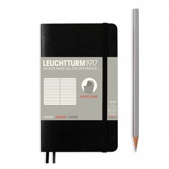 LEUCHTTURM1917 Notebook Pocket (A6), Softcover, 121p., černý, linky 306017