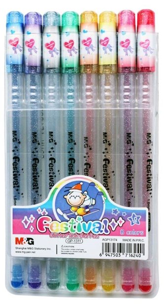 Długopis żelowy brokat 1mm 8 kolorów M&G;