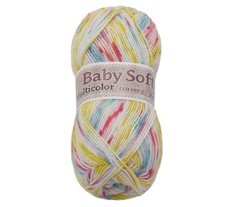 Příze BABY SOFT multicolor - bílá, žlutá. tyrkysová, růžová - 100g / 360 m