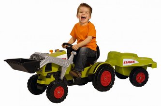 BIG Šlapací traktor CLAAS se lžící a vozíkem