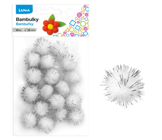 Bambulky  metalické bílo-stříbrné, 18ks 25mm LUMA