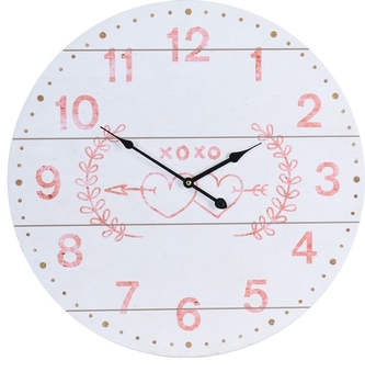 Nástěnné hodiny bílé se srdíčky, 55 cm