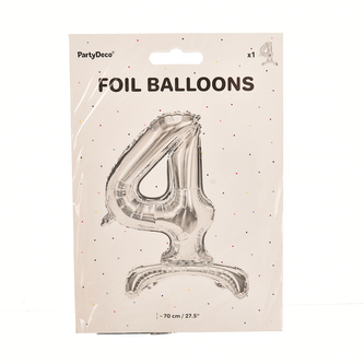 Balónek fóliový číslo 4 stříbrný stojící 70 cm