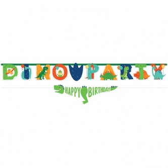 Jumbo nápis Dino Party a mini nápis Happy Dino 230 cm
